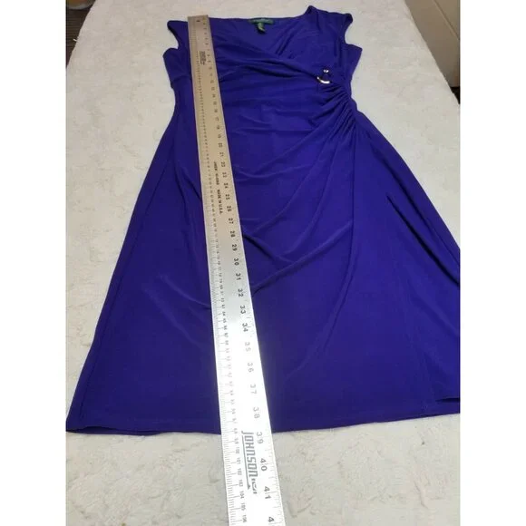 Lauren Ralph Lauren Faux-Wrap Jersey Dress Size 10P Blue Cap Sleeve Pullover - Picture 5 of 5